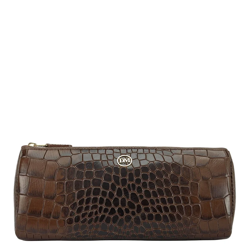 دا ميلانو Croco Leather Multi Pouch - Walnut
